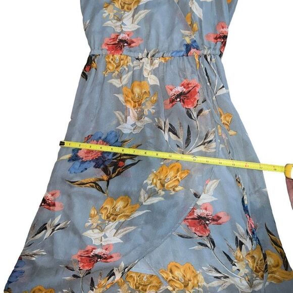 LUCKY BRAND Blue Floral Print Hi-Low Faux Wrap Dress Size XS - Picture 10 of 11